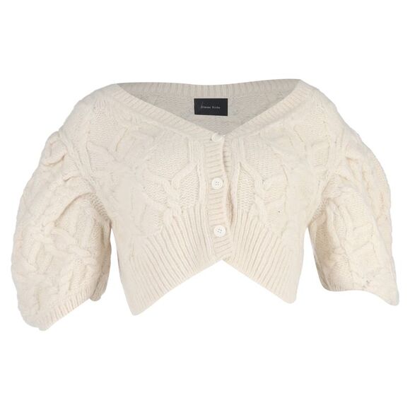Simone Rocha Cropped Short Puff Sleeve Cardigan in Ivory Alpaca - Picture 1 of 3